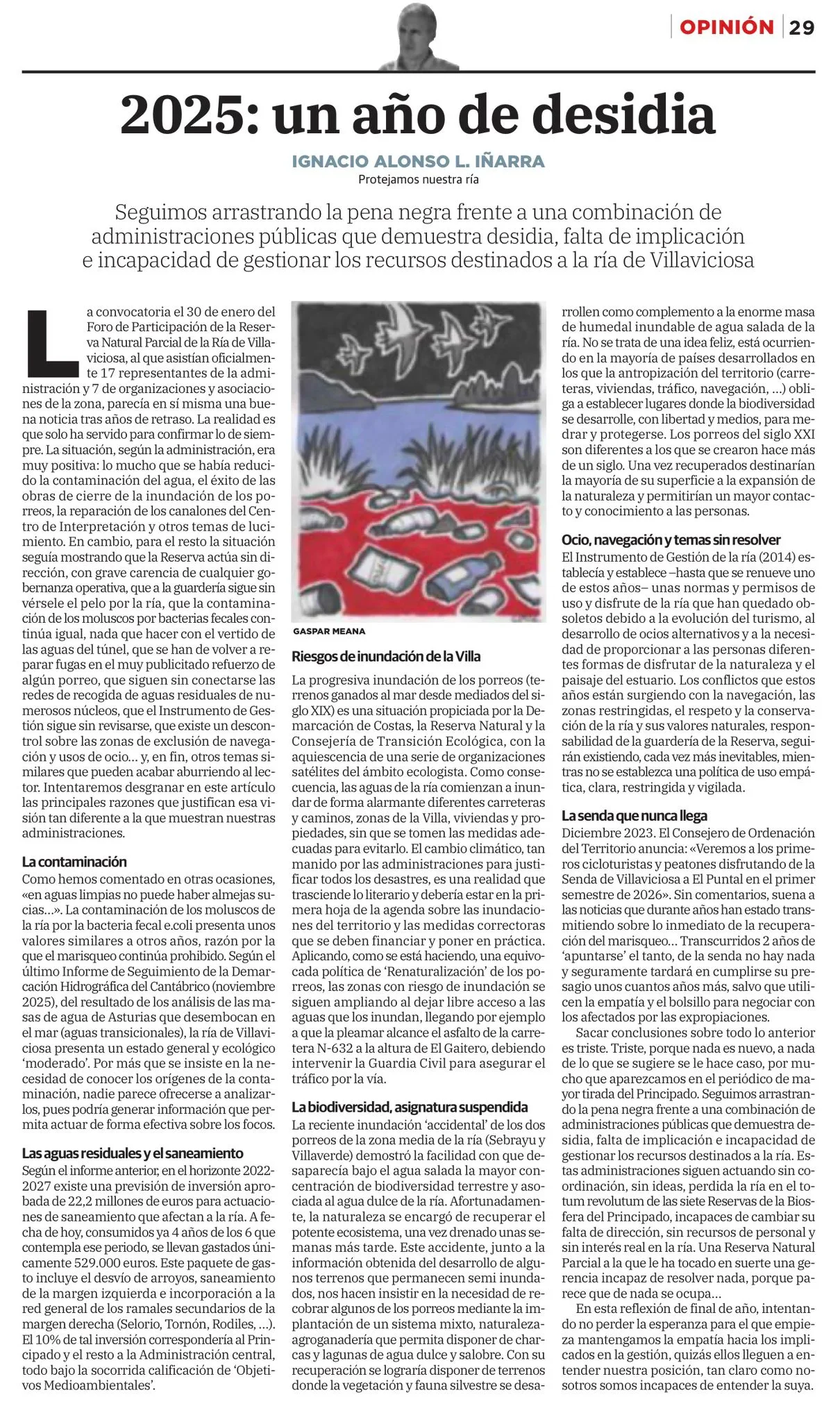 Recorte de prensa del artículo de opinión «2025: un año de desidia»